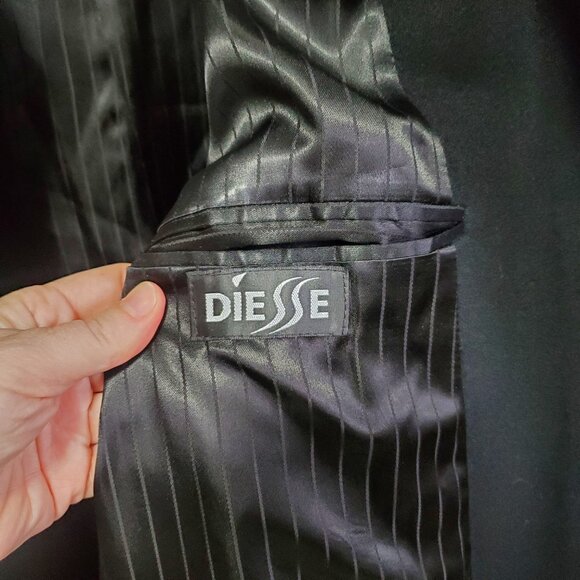 DIESSE Vintage Cashmere Wool Blend Duster Pea Coat Trench Jacket Black Womens XL - Picture 10 of 16